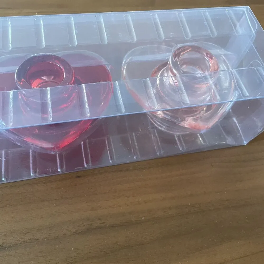 3pk Glass Heart Candle Holders